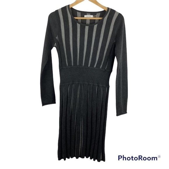 Calvin Klein Gray Striped Sweater Dress Medium - Picture 1 of 5